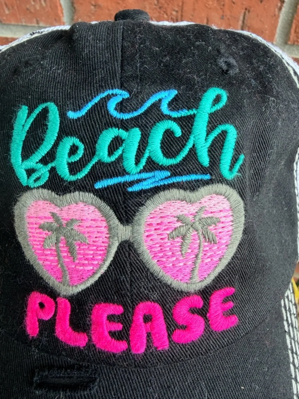 KBETHOS Black and White Trucker Hat with Teal, Pink & Hot Pink Embroidery - Picture 3 of 6